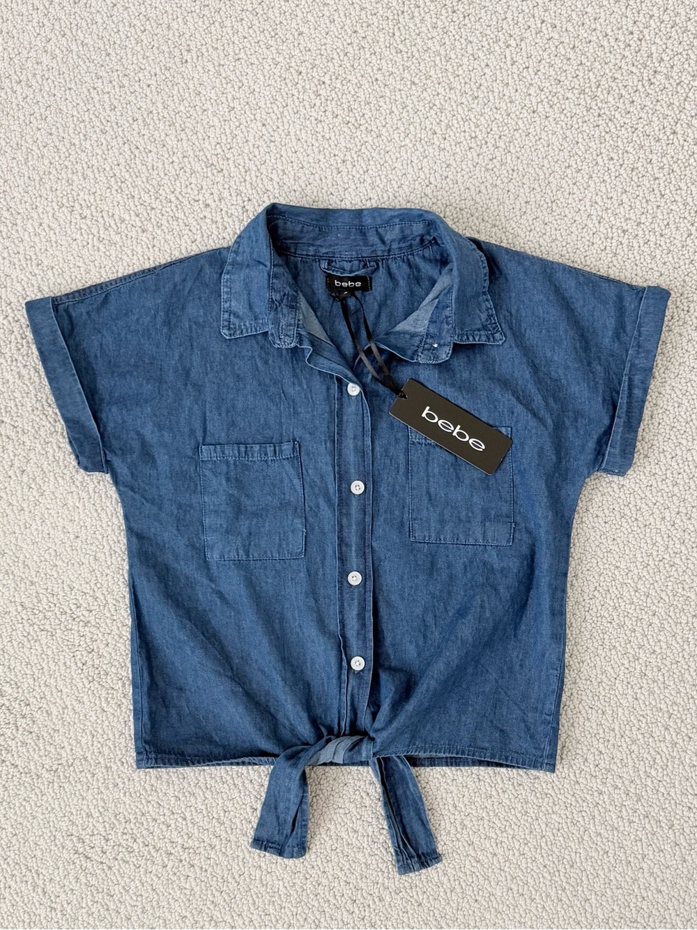 NWT Bebe Tie Front Denim Shirt - Picture 2 of 9